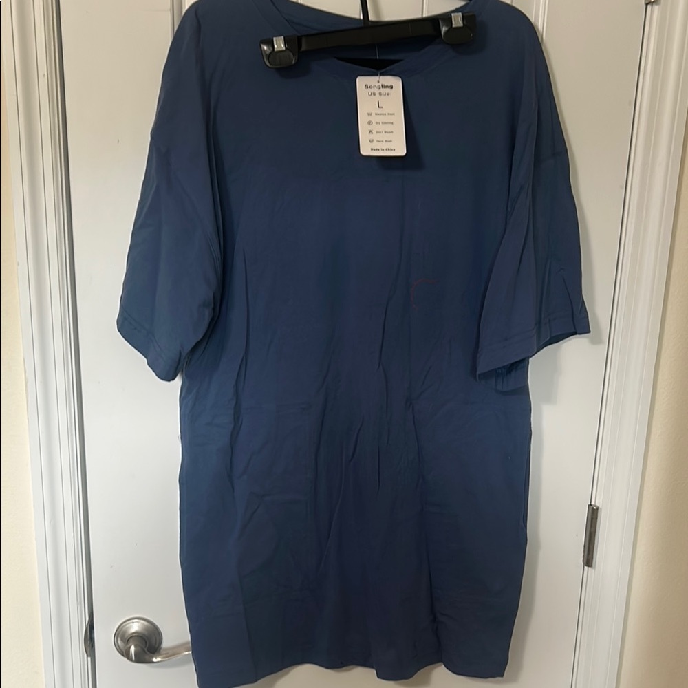 Amazon Blue Short Sleeve Dress Casual Crew Neck